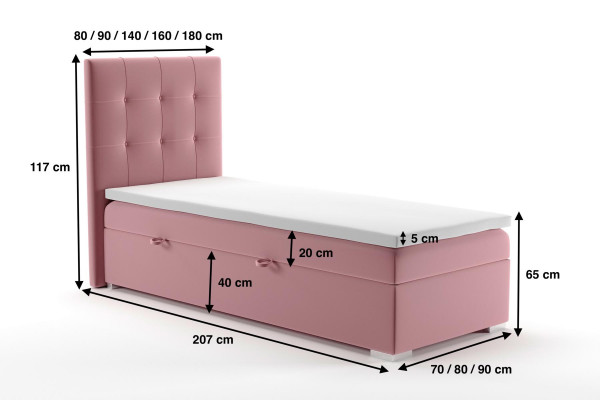 Luxus Boxspring Bett Betten Hotel Polster Bettkasten Funktion 90x200cm