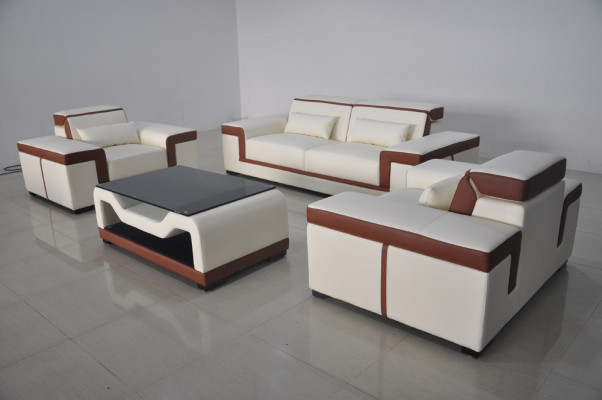 Sofa Polster Leder Couch Sitz Komplett Set Moderne Garnitur 3+2+1 Wohnlandschaft