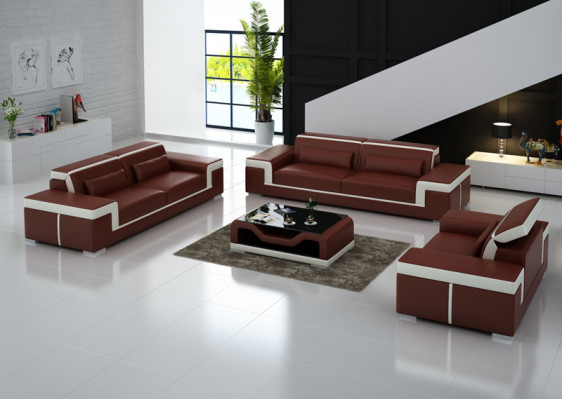 Sofa Polster Leder Couch Sitz Komplett Set Moderne Garnitur 3+2+1 Wohnlandschaft