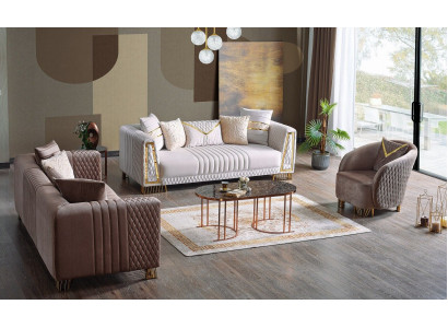 Premium Möbel Wohnzimmer set 3+3+1 Sitzplätzen Sofagarnitur 2x Sofas Sessel