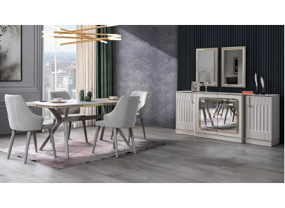 Esszimmer Set Garnitur Sideboard mit 2x Spiegel Tisch 6x Stuhl 10tlg.