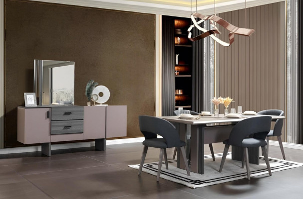 Modern Esszimmer Set Esstisch 6x Stühle Anrichten mit Spiegel 8 tlg