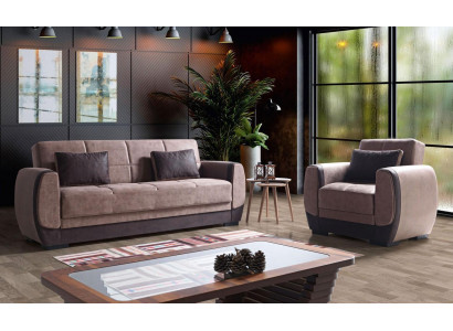 Sofagarnitur 3+1 Sitzer Textil Holz Sofa 3 Sitzer Modern Sessel Neu Komplett  Neu Set 