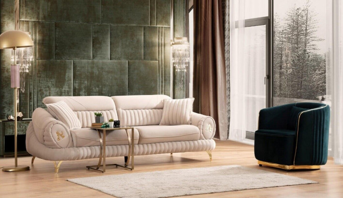 Sofa 3 Sitzer mit Sessel Weiß Elegantes Modern Luxus Design Möbel