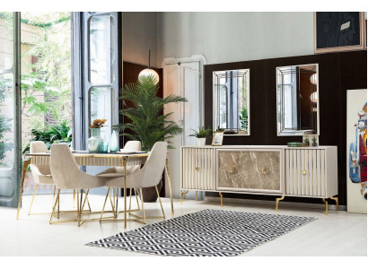 Luxus Esstisch Esszimmer Tisch für 4 Personen Stühle SIdeboard Modern