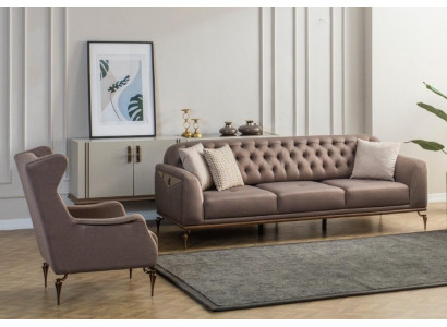 Beige Chesterfield Wohnzimmer Sofagarnitur 3+1 Sitzer Luxus Couch Neu