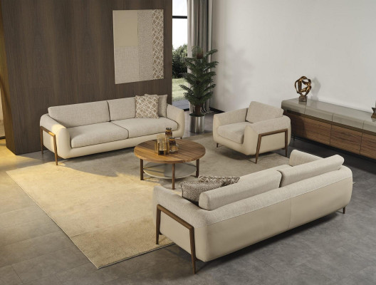 Komplette Polstersofa Couchgarnitur Sofagarnitur Beige Stoff Stoffsofa