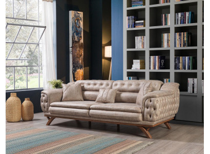 Chesterfield 3 Sitzer Beige Design Couchen Polster Sofas Textil Couch