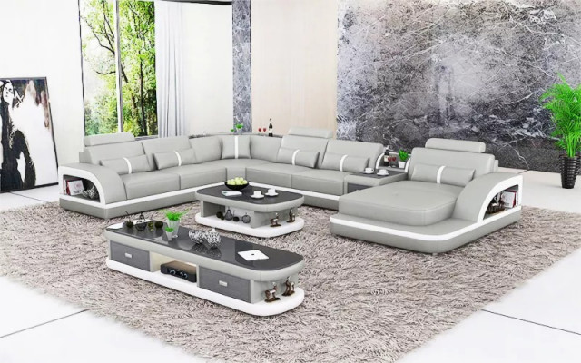 Wohnlandschaft Couch Polster Sofa Garnitur 3tlg. Set Couchtisch Sideboard