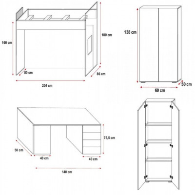 Weiß Doppelstockbett Holz Etagen Bett Mädchen Hochglanz Schreibtisch Schrank Neu