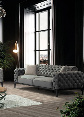 Sofa 3 Sitzer Dreisitzer Sofas Stoff Grau Wohnzimmer Chesterfield Neu