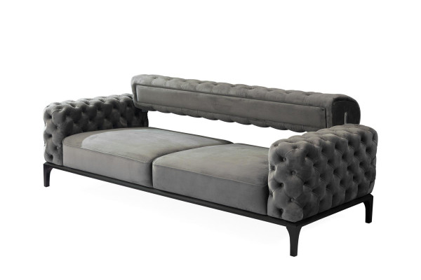 Sofa 3 Sitzer Dreisitzer Sofas Stoff Grau Wohnzimmer Chesterfield Neu