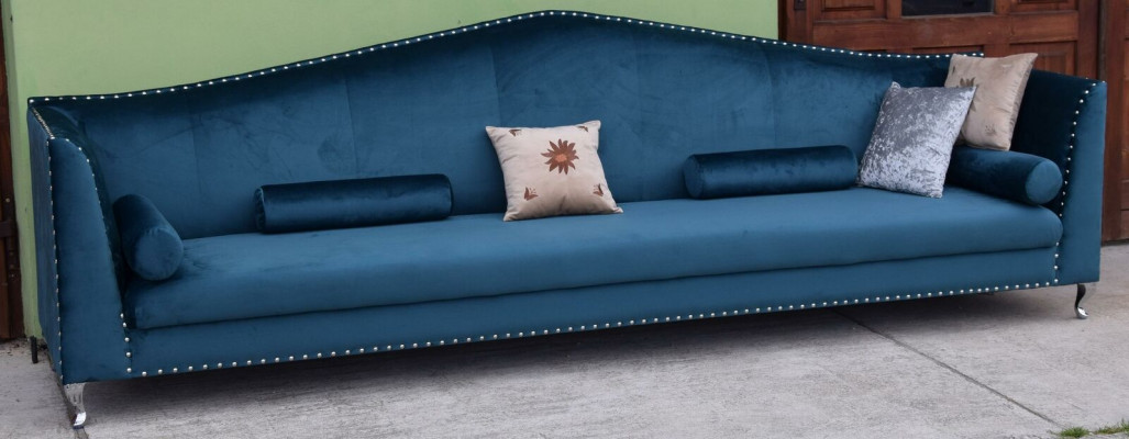 Sofa Couch Polster Stoff Leder Couchen Blaue Garnitur 5 Sitzers