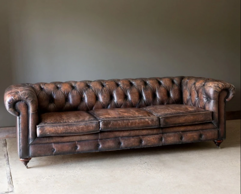 Brauner Chesterfield 3-Sitzer Leder Sofa Couch Englische Stil Möbel 