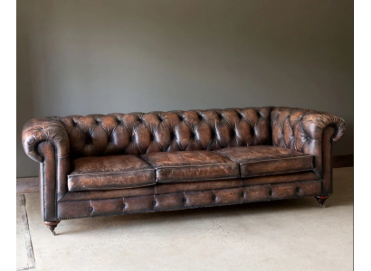 Brauner Chesterfield 3-Sitzer Leder Sofa Couch Englische Stil Möbel 