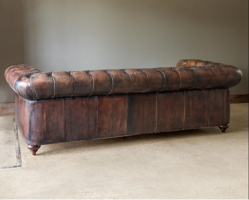 Brauner Chesterfield 3-Sitzer Leder Sofa Couch Englische Stil Möbel 