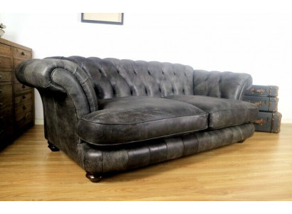 Chesterfield Big Xxl Couch % Leder Schwarzer 3-Sitzer Vintage-Stil