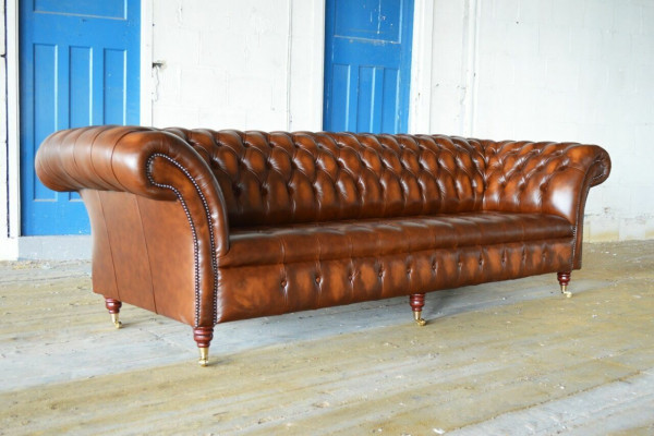 Chesterfield 4 Sitzer Polster Couch Modern Stil Leder Stoff Sofa Couchen Leder