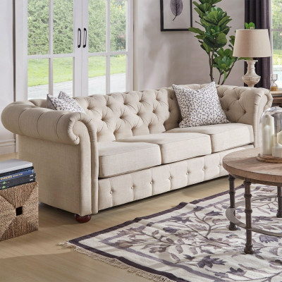 Landhaus Stil Möbel - Chesterfield Sofa Sitz Garnitur 3+2 Set Stoff