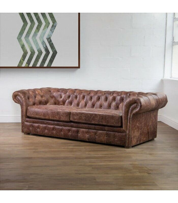 Braun Chesterfield 3 Sitzer Klassische Luxus Barock Sofa Textil Leder Couch Stil