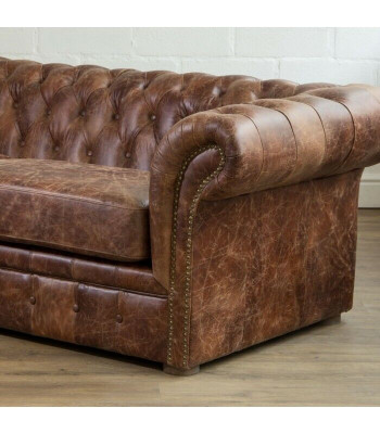 Braun Chesterfield 3 Sitzer Klassische Luxus Barock Sofa Textil Leder Couch Stil