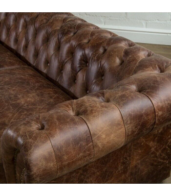 Braun Chesterfield 3 Sitzer Klassische Luxus Barock Sofa Textil Leder Couch Stil