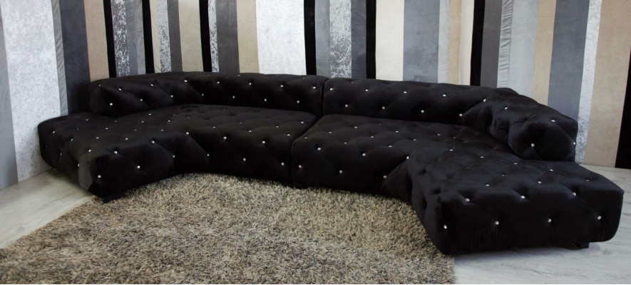 Klassische Designer Chesterfield Samt Couch mit Kristallsteinen Wohnlandschaft