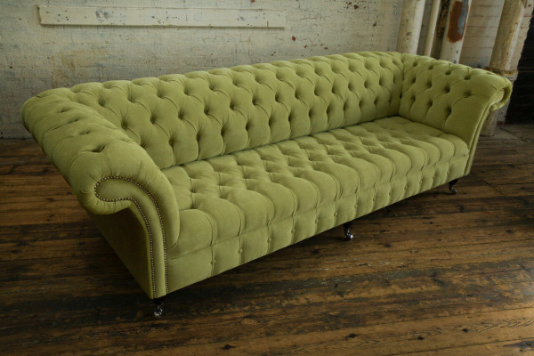 Klassische Chesterfield Sofa 4 Sitzer Sofas Couchen Leder Grün Design Polster