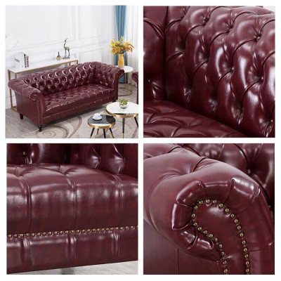 Chesterfield Couch Dreisitzer Sitz Polster Sofa Braun Edles Sofa