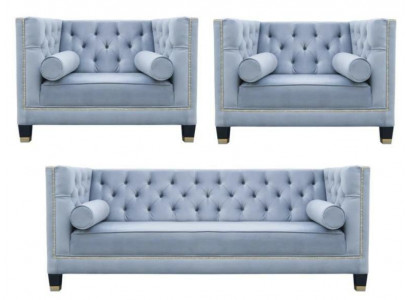 Blau Sofagarnitur Chesterfield Sessel Kreative Möbel Textil Stoff Wohnzimmer Neu