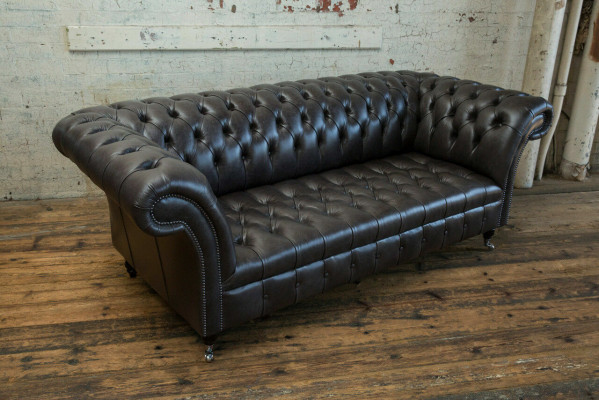 Schwarzer Moderner Chesterfield Dreisitzer Luxus 3-er Couch