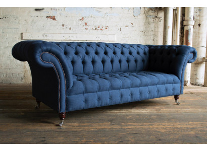 Blauer Textil Chesterfield 4-Sitzer Designer Polster Sofa