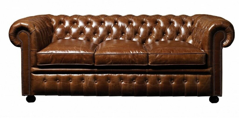 Brauner Leder Chesterfield Dreisitzer Luxus 3-er Wohnzimmer Couch