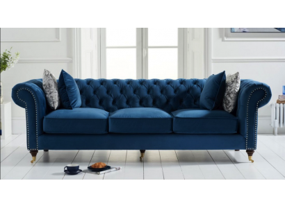 Blaues Chesterfield Sofa Luxus Wohnzimmer Couch Stoffsofa