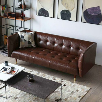 Brauner Chesterfield Luxus 3-Sitzer Leder Wohnzimmer Sofa