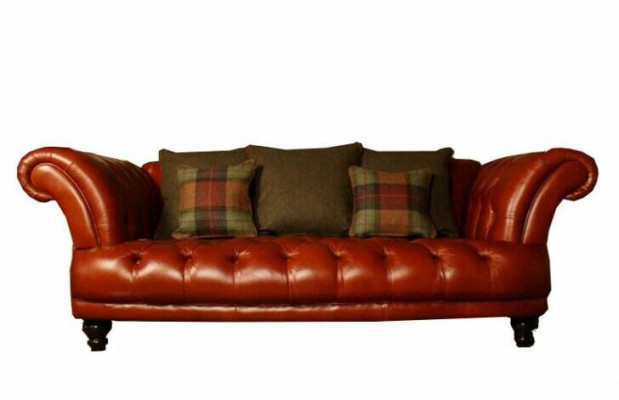 Braune Leder Chesterfield Sofa Couch Polster Stoff couchen Garnitur 3 Sitzer Neu