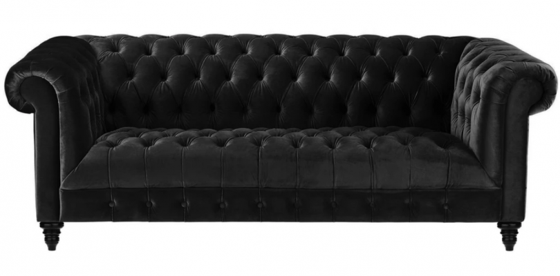 Schwarze Samt Couch Luxus Polster Chesterfield Möbel Sofa mit Knöpfen Dreisitzer