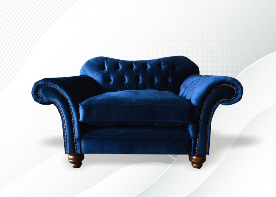 Ohrensessel Sessel Fernseh Design Polster Sofa Couch Chesterfield Textil Blaue