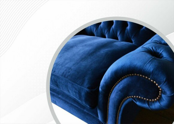 Ohrensessel Sessel Fernseh Design Polster Sofa Couch Chesterfield Textil Blaue