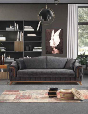 Sofa 3 Sitzer Sofas Sitz Stoff Schwarze Textil Polster Wohnzimmer