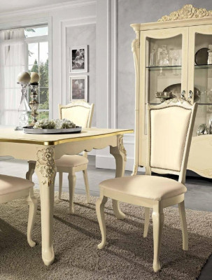 Esszimmer Beige Esstisch 4x Stühle Kommode Vitrine Gruppe Garnitur Möbel 7tlg