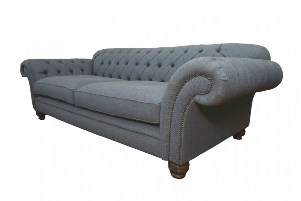 Sofa Luxus Textil Chesterfield Couch Sofas Polster 3 Sitzer Grau Design