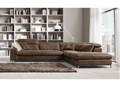 Design Ecksofa Prianera Moderne Luxus Ecke Leder Holz Sofa L-Form Braun