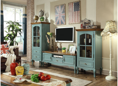 Landhaus Stil Wohnwand Wohnzimmer Vitrine Sideboard rtv Holz Schrank Möbel 3tlg.