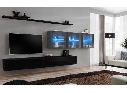 Wohnwand Set 7tlg Modern Wohnzimmermöbel TV-Ständer Design Wand Regale Komplett