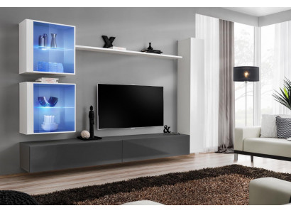 Weiß Wohnwand Wohnzimmer Set TV-Ständer Designer Möbel Wand Schrank Sideboard