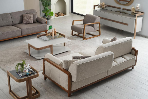 Wohnzimmer Polster Couchgarnitur Designer Sessel Beistelltisch Möbel