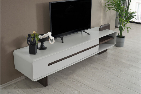 Weiße Wohnwand Holz RTV Designer Wandregale Wohnzimmer Lowboard 3tlg