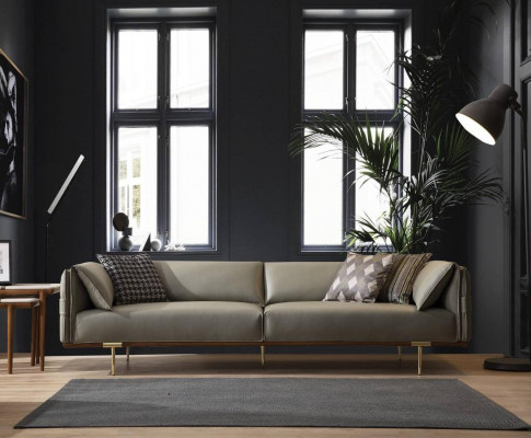 Designer Wohnzimmer Garnitur Luxuriöse Ledersofas Textil Sessel 3tlg