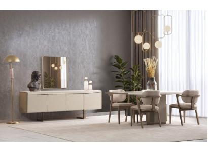 Beige Esszimmergarnitur Designer Esstisch Polsterstühle Luxus Anrichte